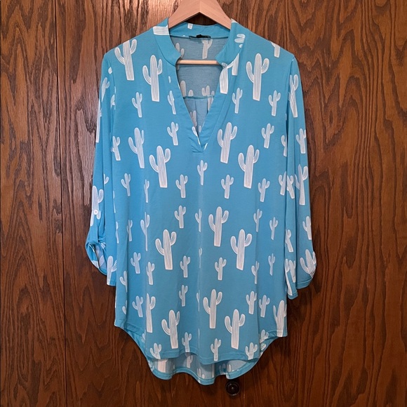 Cowgirl Hardware Tops - Cowgirl Hardware - Cactus Print Blouse